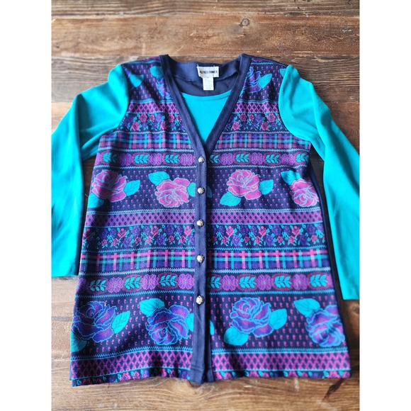 Alfred Dunner  Vtg Womens Cardigan Top Small Floral Knit Layered Look Sweater - Picture 1 of 5
